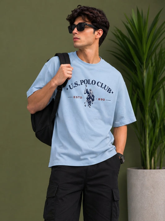 Horse Rider Emblem Graphic Oversized T-Shirt