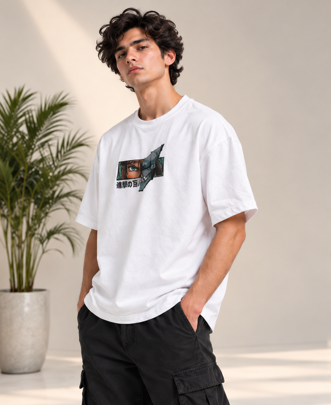 Monster Eye Anime Graphic Oversized T-Shirt - White