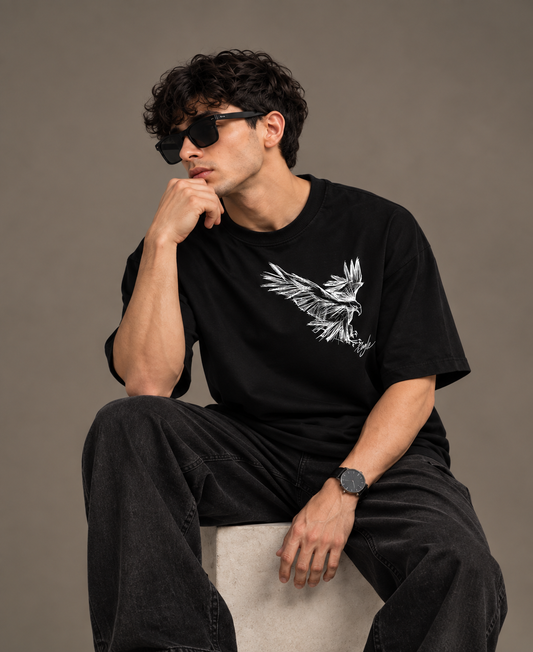 Sketch Eagle Graphic Oversized T-Shirt