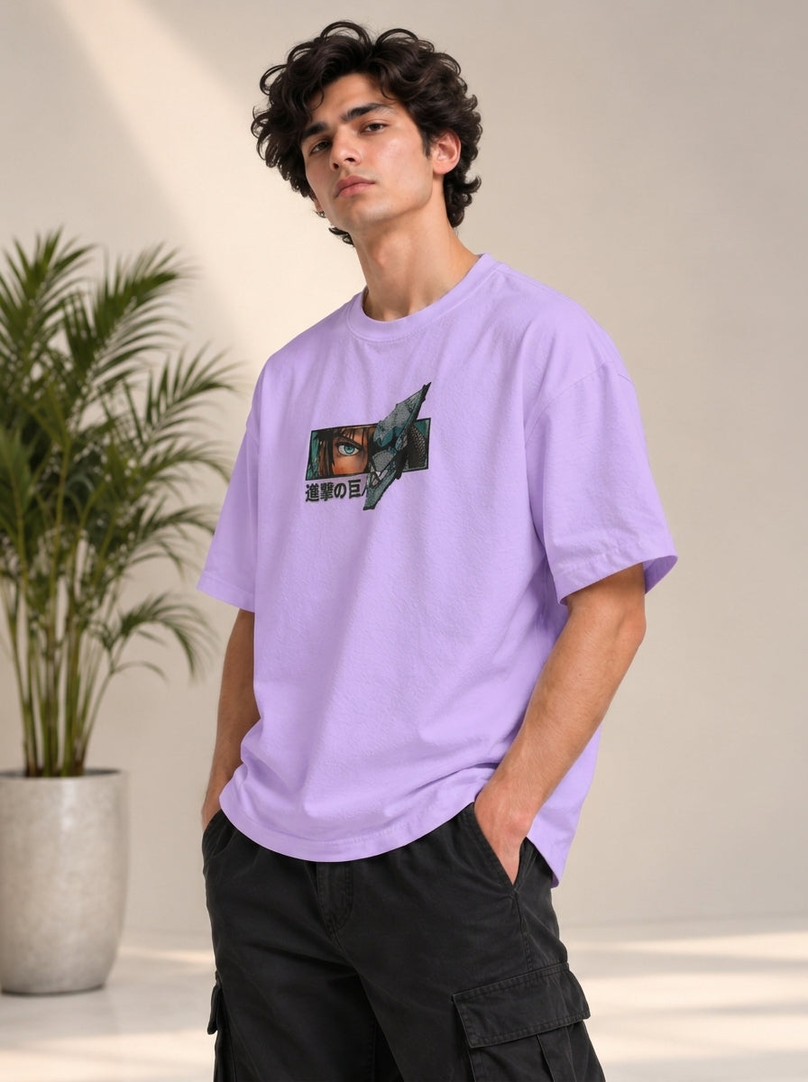 Monster Eye Anime Graphic Oversized T-Shirt - Lavender