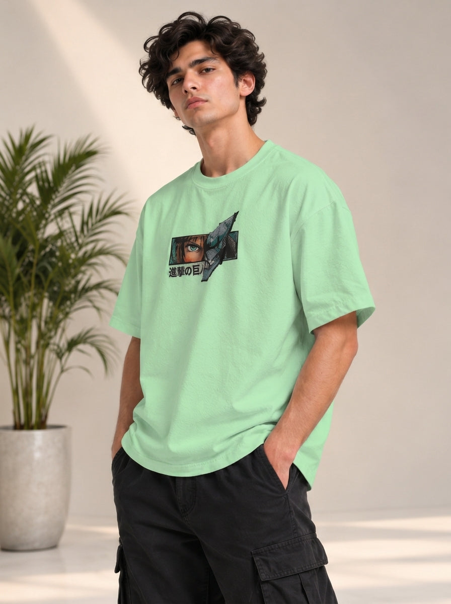 Monster Eye Anime Graphic Oversized T-Shirt - Mint Green