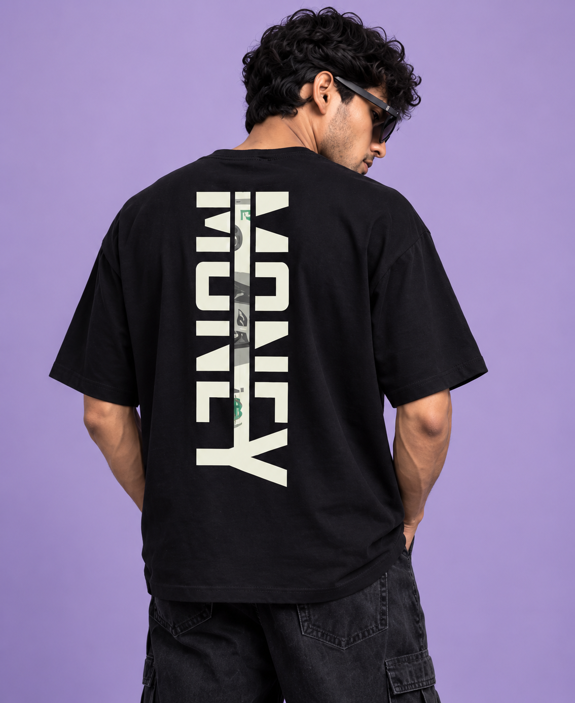 Money Typography Back Print Oversized T-Shirt