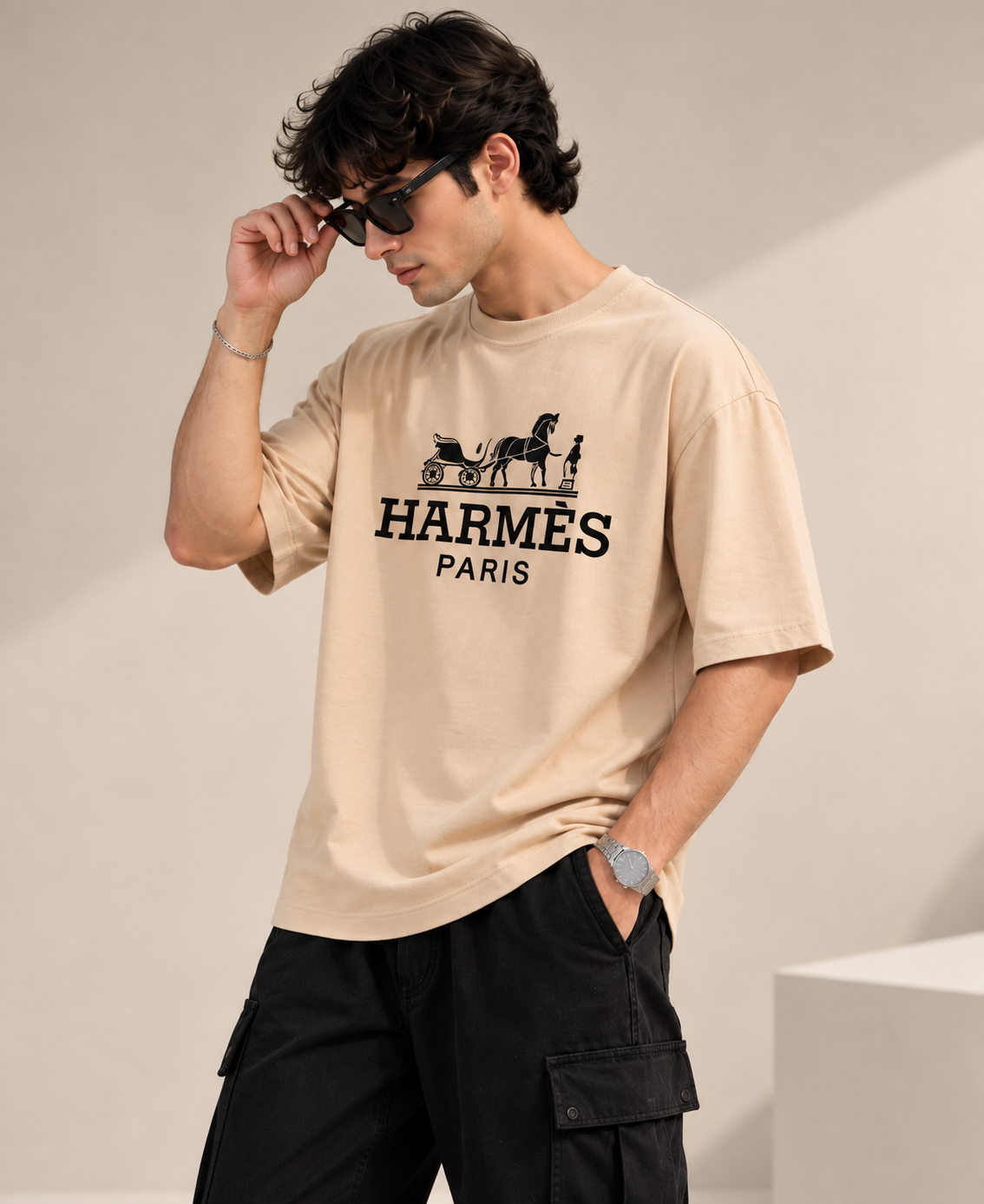 Horse Carriage Graphic Oversized T-Shirt