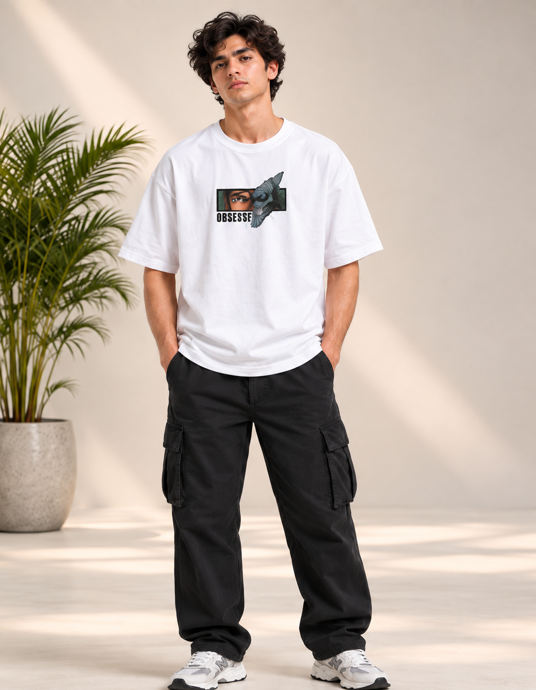 Monster Eye Anime Graphic Oversized T-Shirt - White