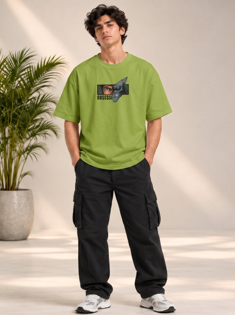 Monster Eye Anime Graphic Oversized T-Shirt - Lime Green