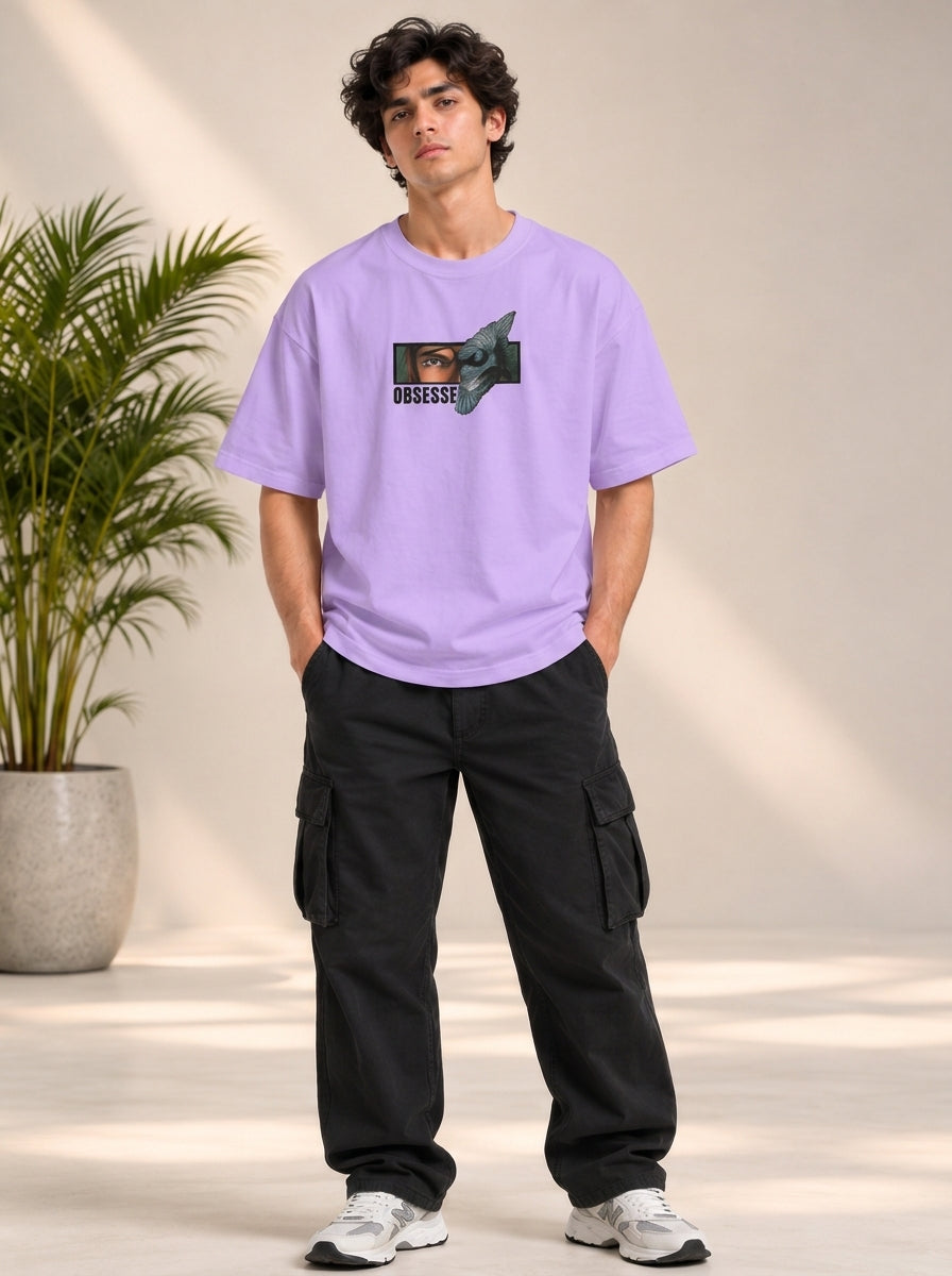 Monster Eye Anime Graphic Oversized T-Shirt - Lavender