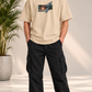 Monster Eye Anime Graphic Oversized T-Shirt - Beige