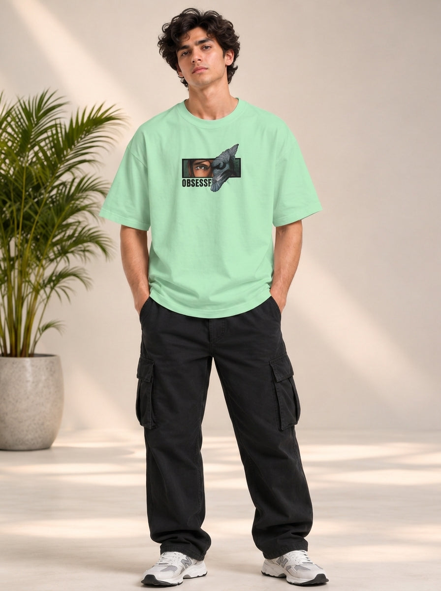 Monster Eye Anime Graphic Oversized T-Shirt - Mint Green