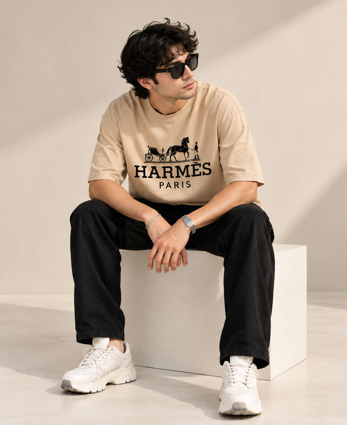 Horse Carriage Graphic Oversized T-Shirt