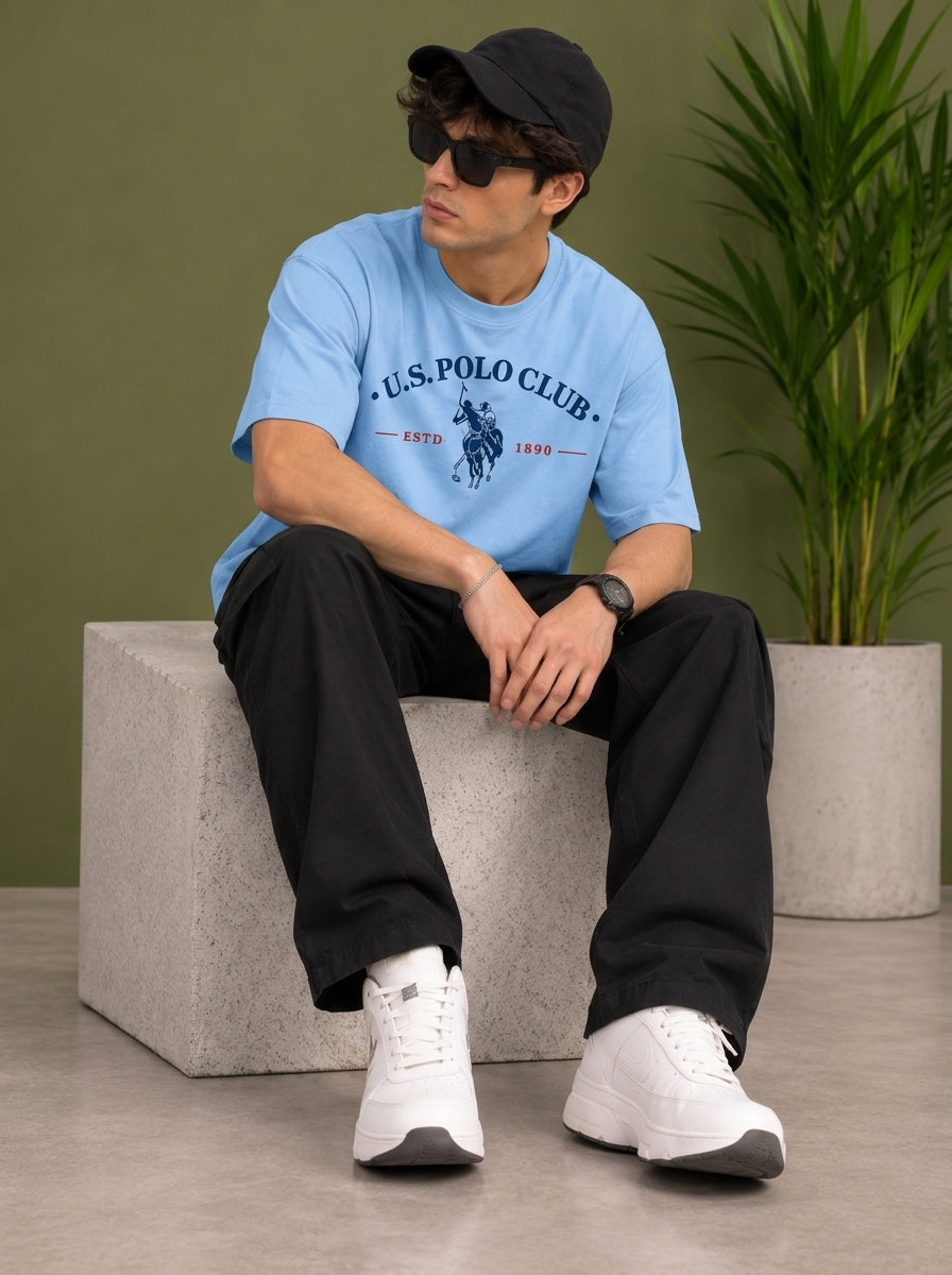 Horse Rider Emblem Graphic Oversized T-Shirt