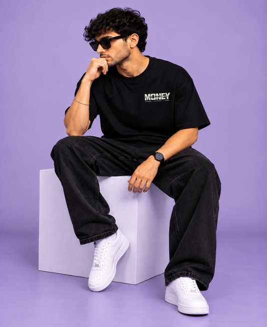 Money Typography Back Print Oversized T-Shirt