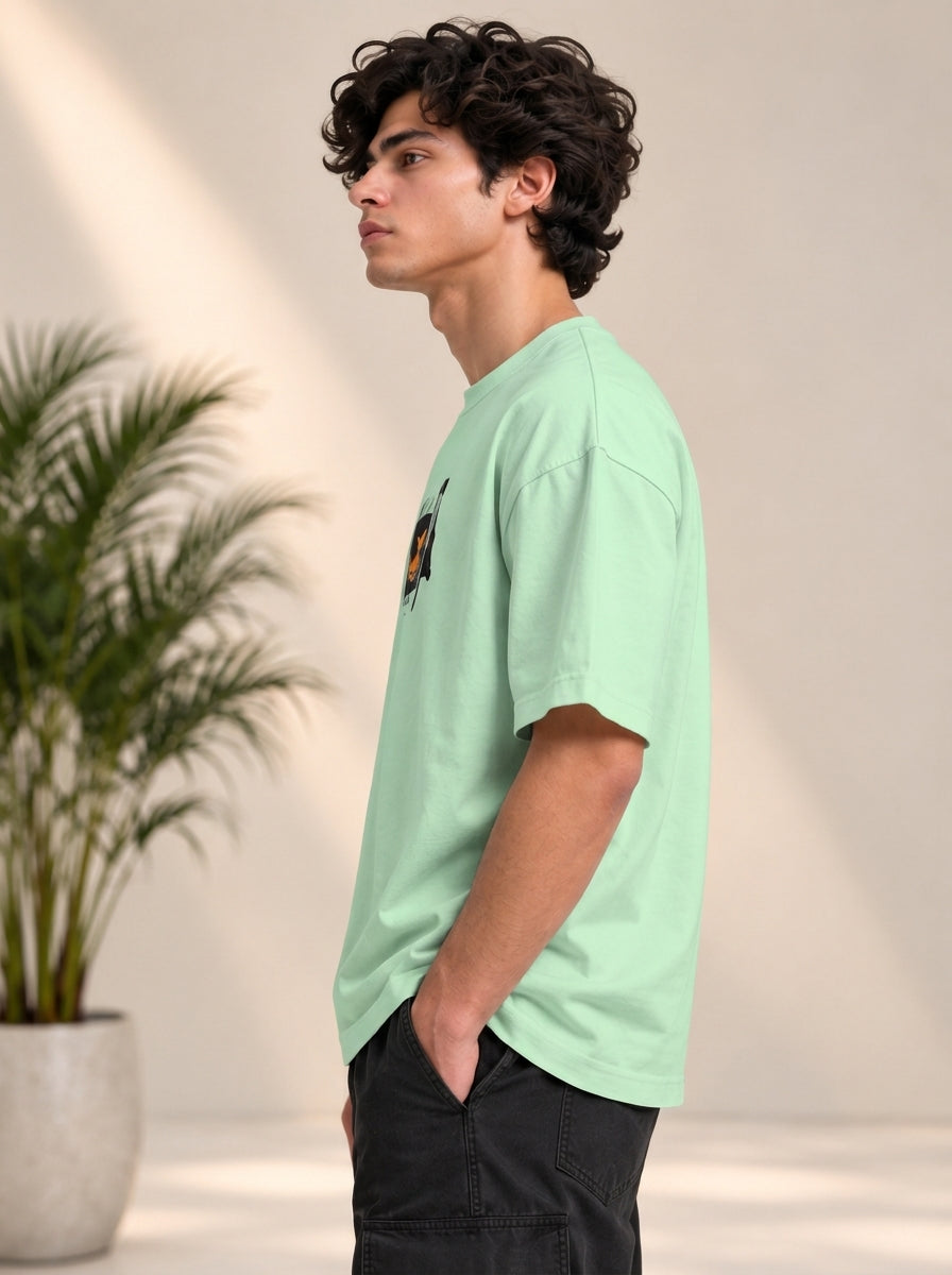 Monster Eye Anime Graphic Oversized T-Shirt - Mint Green
