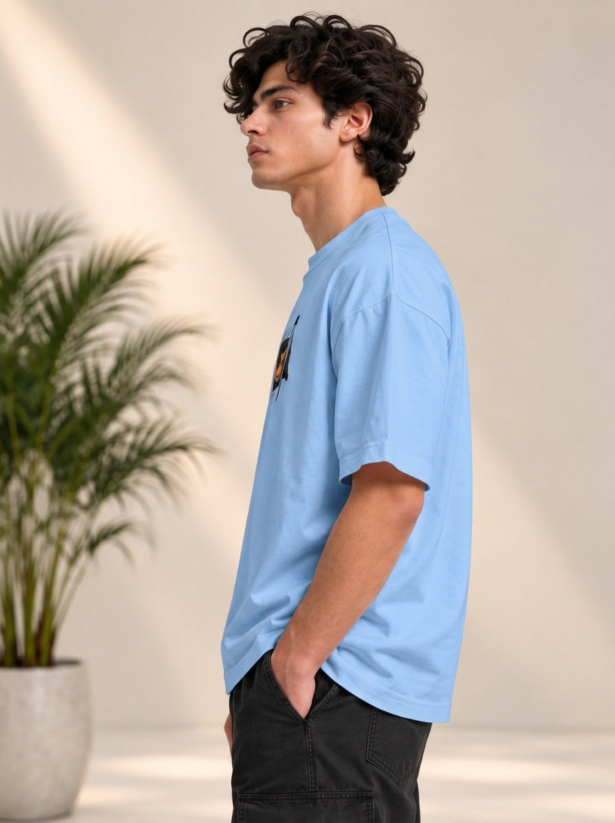 Monster Eye Anime Graphic Oversized T-Shirt - Sky Blue