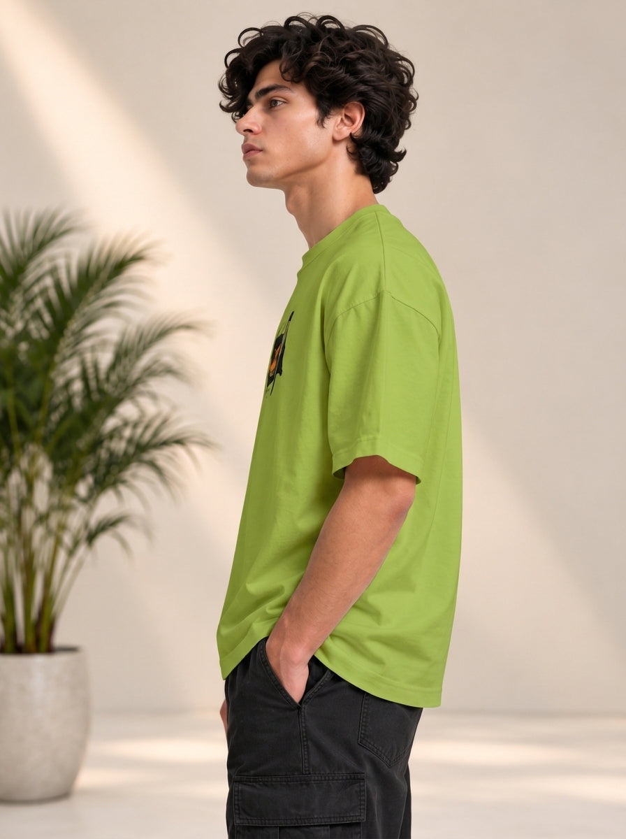 Monster Eye Anime Graphic Oversized T-Shirt - Lime Green