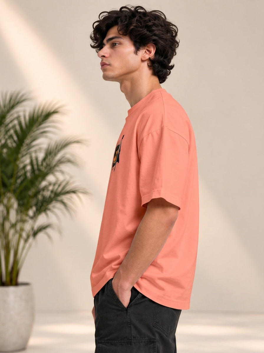 Monster Eye Anime Graphic Oversized T-Shirt - Coral