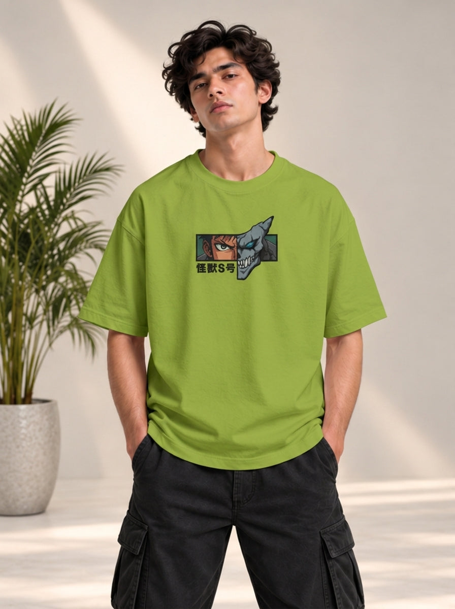Monster Eye Anime Graphic Oversized T-Shirt - Lime Green