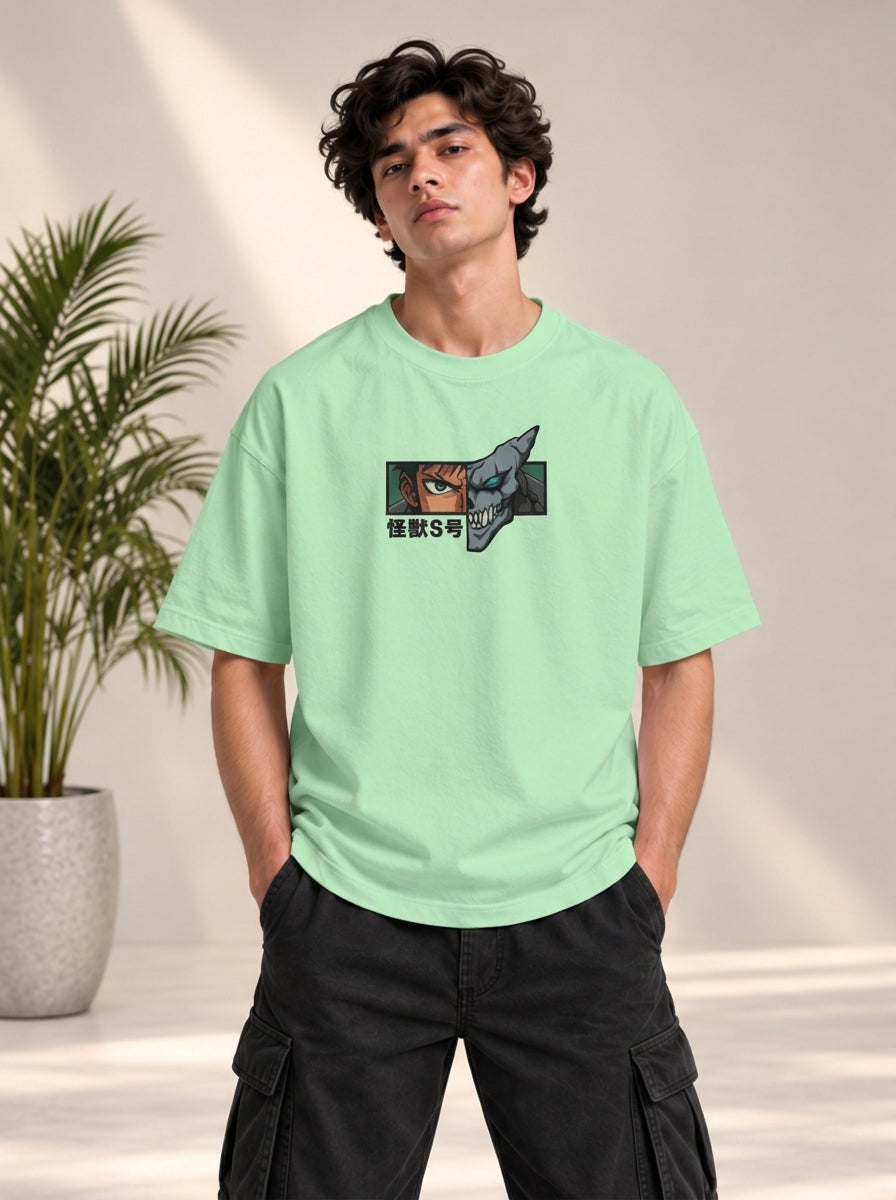 Monster Eye Anime Graphic Oversized T-Shirt - Mint Green