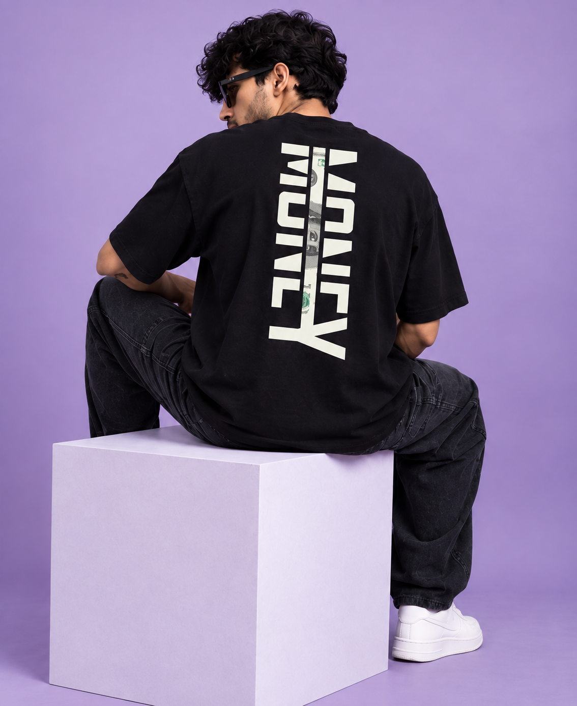 Money Typography Back Print Oversized T-Shirt