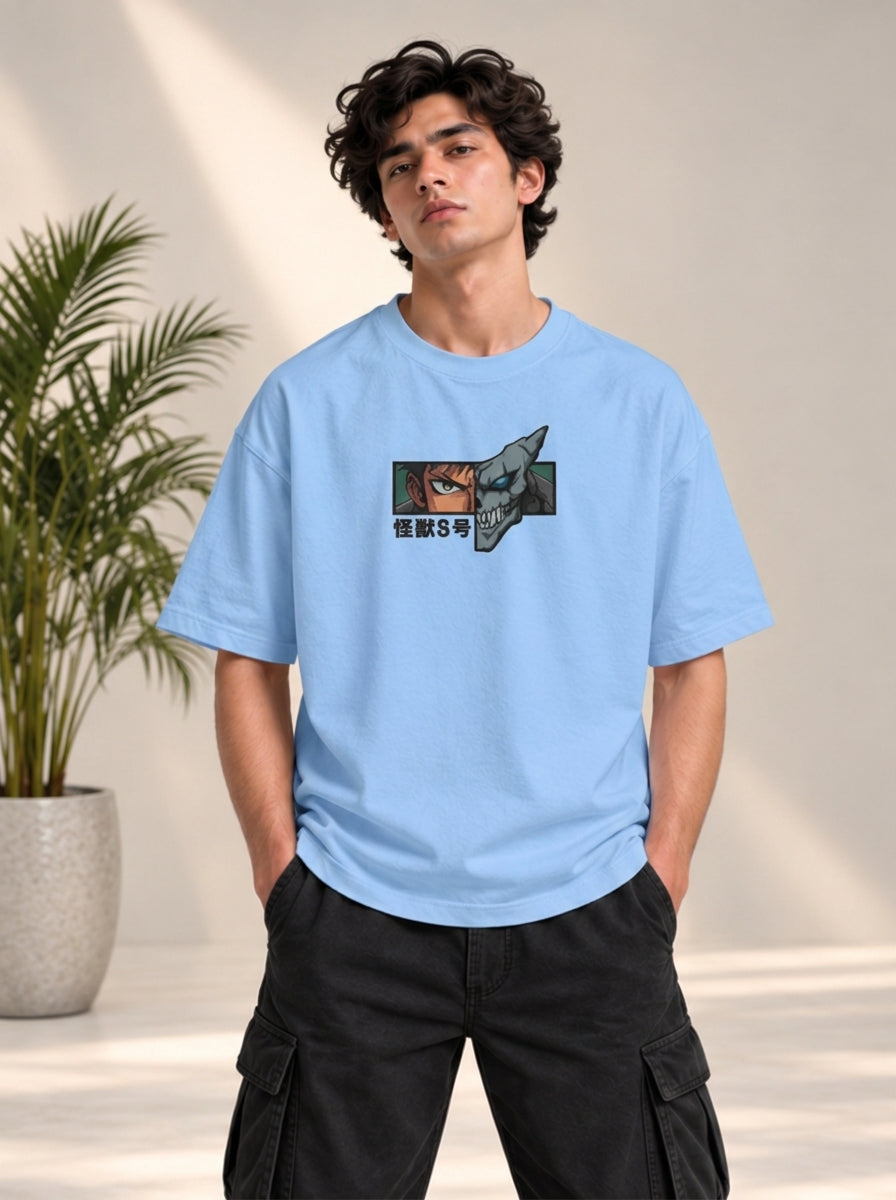 Monster Eye Anime Graphic Oversized T-Shirt - Sky Blue