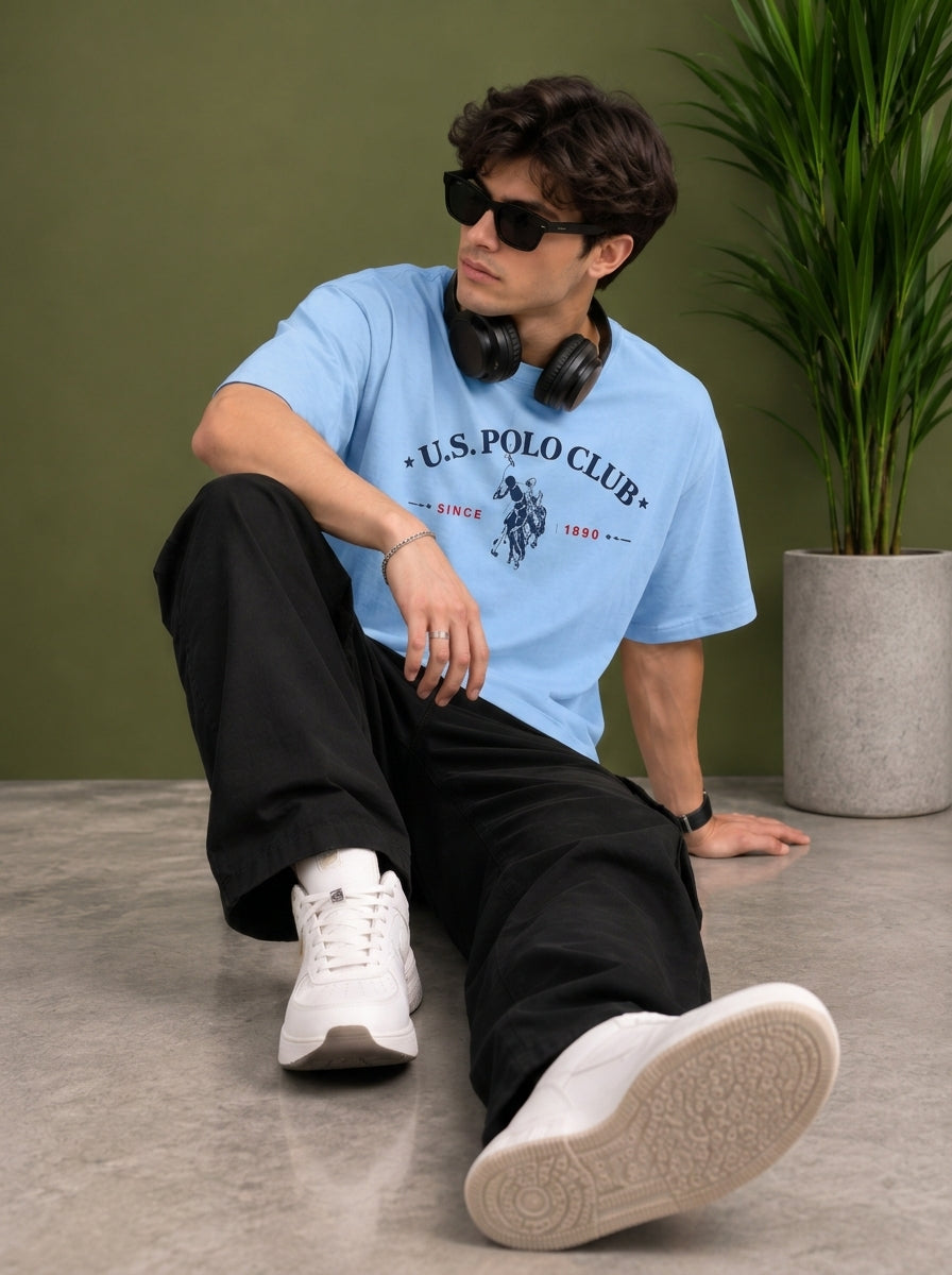 Horse Rider Emblem Graphic Oversized T-Shirt