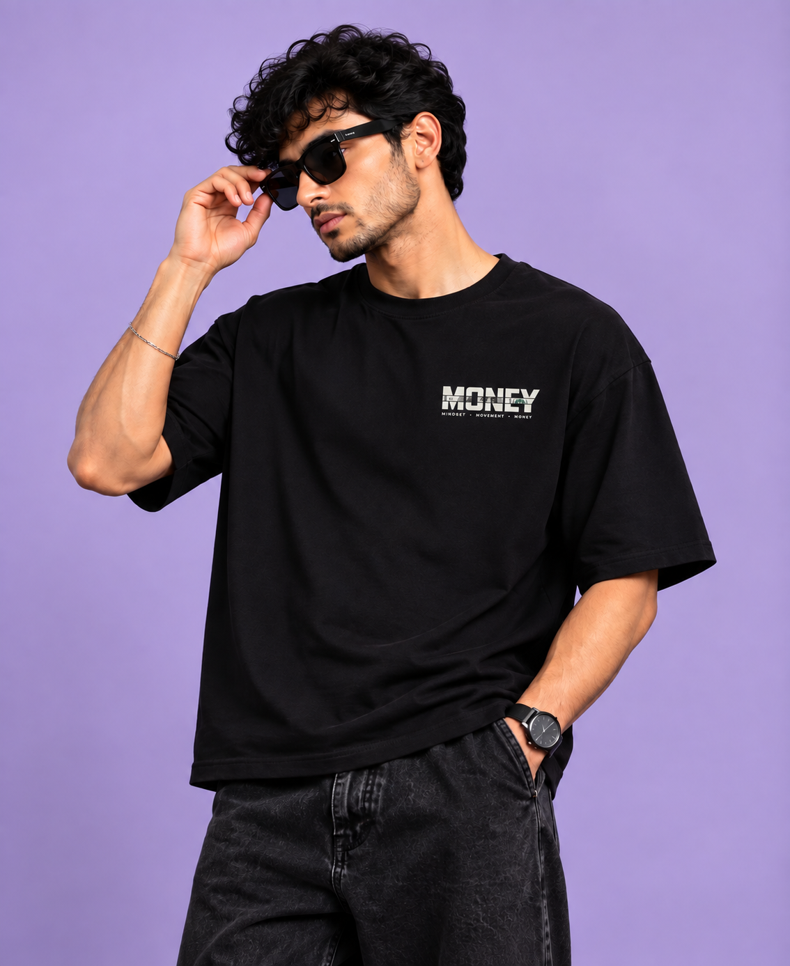 Money Typography Back Print Oversized T-Shirt