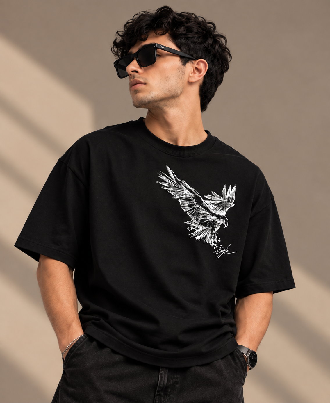 Sketch Eagle Graphic Oversized T-Shirt